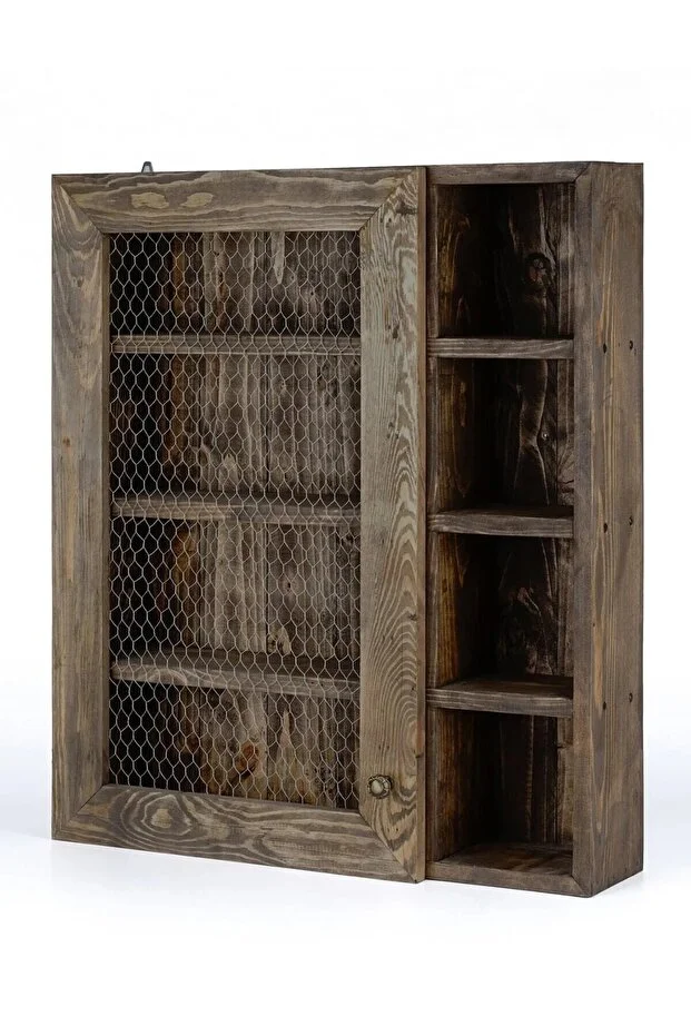 Handmade Ahşap raflı tel dolap, Baharatlık rafı, Çok amaçlı mutfak dolabı